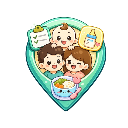 Family Tracker app artwork with family, baby log, task, and meal symbols
